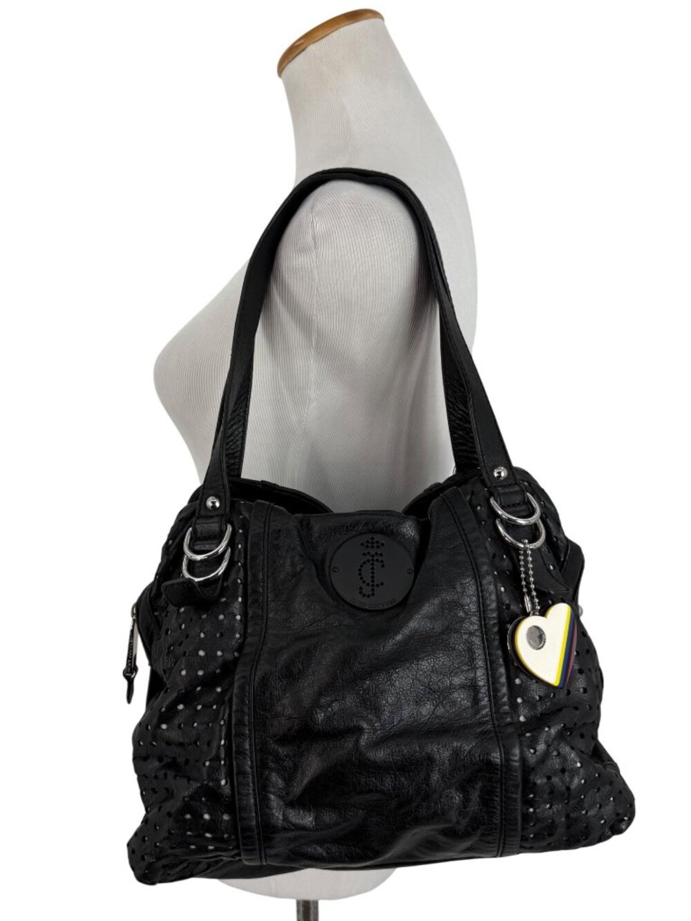 RARE VTG Juicy Couture Perforated Leather Triple-Compartment Crossbody Hobo Bag - Picture 16 of 16